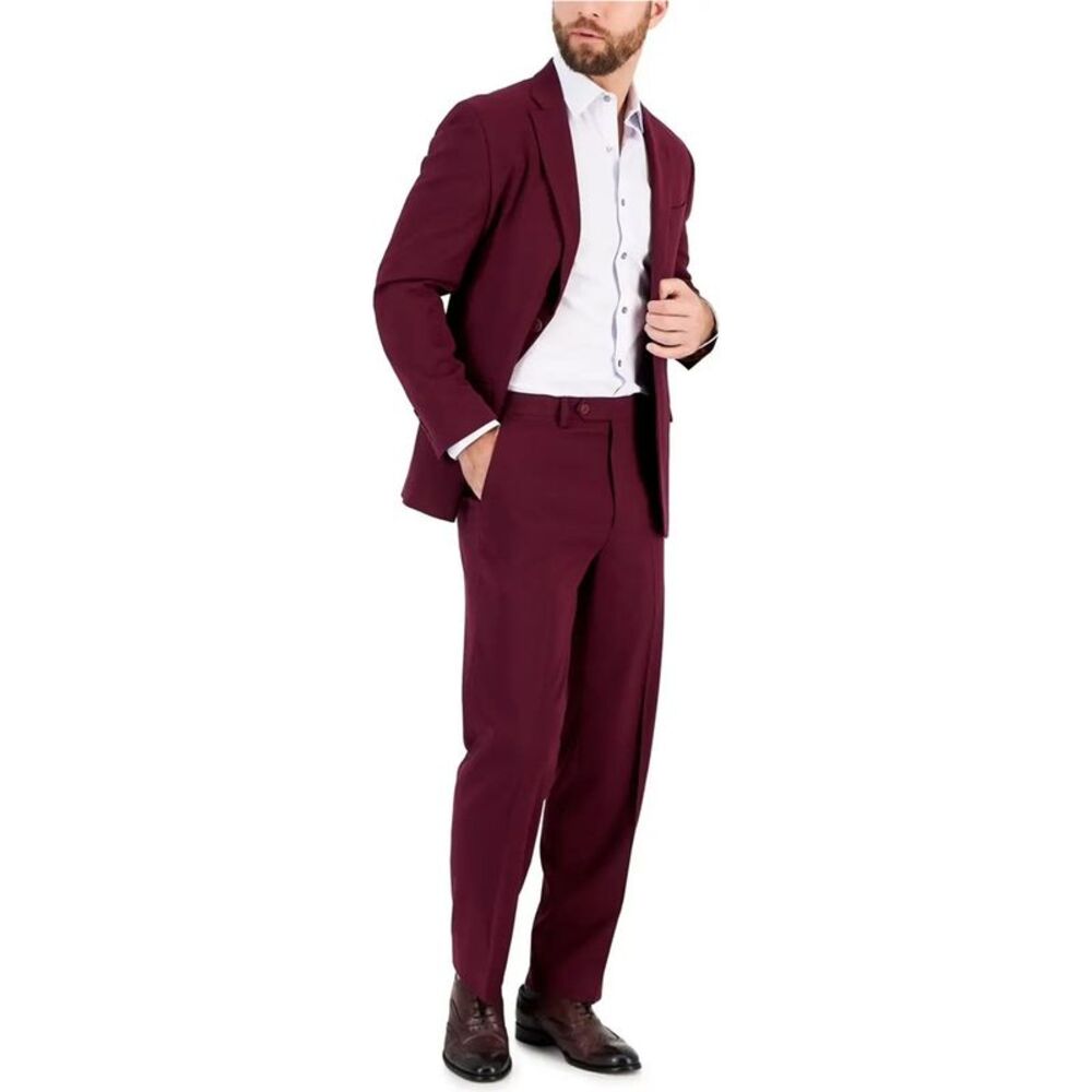 Nautica Mens Bi-Stretch Two Button Formal Suit, Red, 36, 30W x 32L, DM
